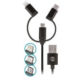 Datový kabel Forever 3v1 USB/microUSB, Lightning, USB-C 1m 1,5A černý foto
