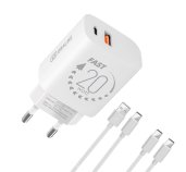 OBAL:ME Cestovní Nabíječka USB-A + USB-C 20W + 2x kabel 1m White foto