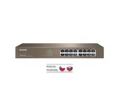 Tenda TEG1016D 16x Gigabit Switch, Fanless-bez ventilátorů, Rackmount, ochrana proti přepětí foto
