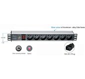 19” rozvodný panel 1U,7x 220V,koncovka kab.IEC,16A foto